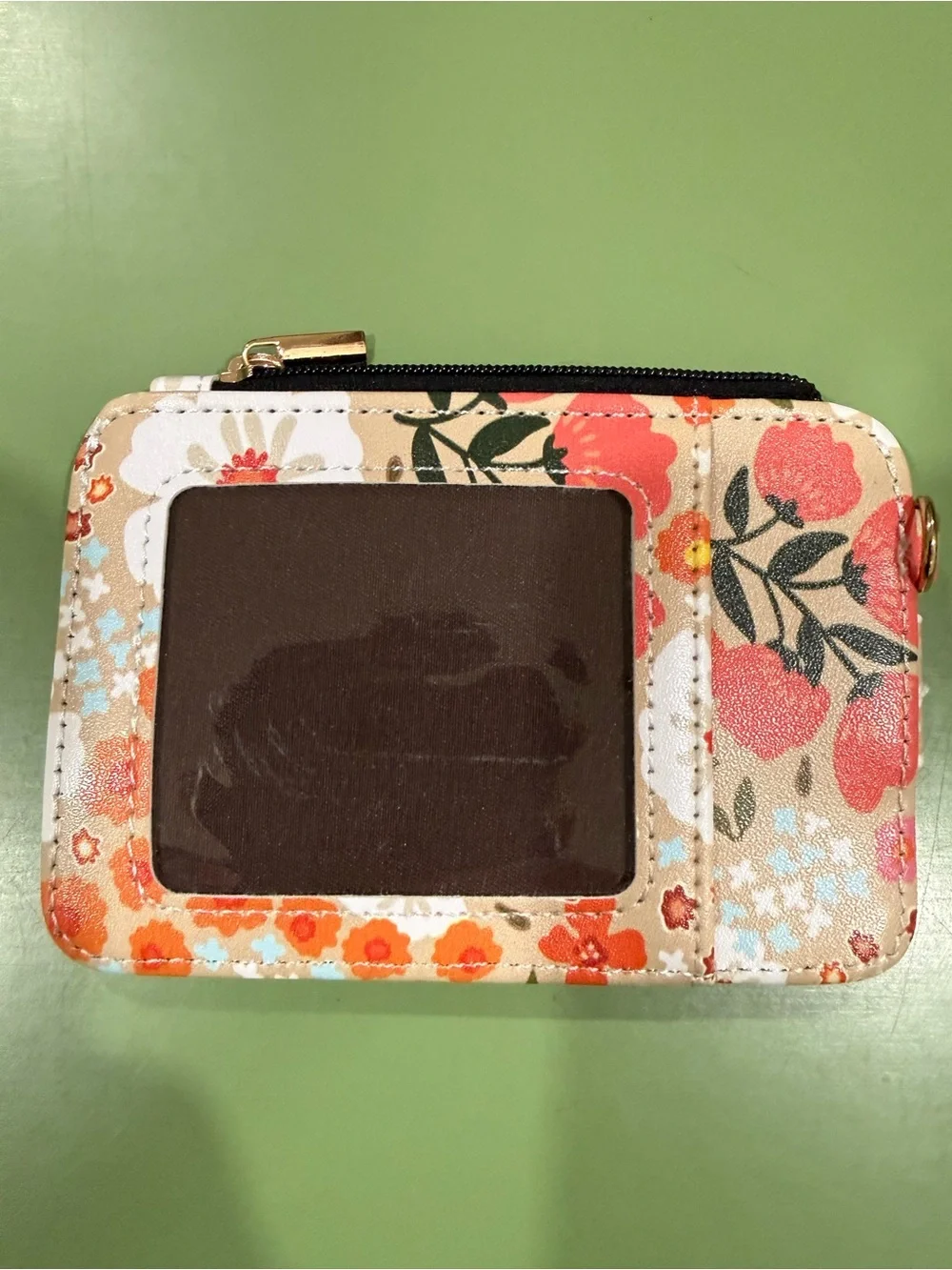 Floral Snap Card Wallet - Beige with Orange and White Flowers